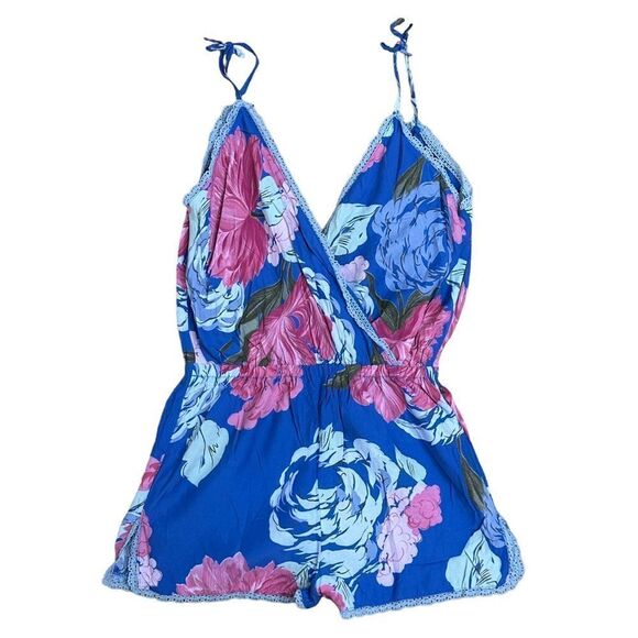 BOA Paris Romper Pajama  Blue Pink Floral Size 2 - Picture 1 of 9